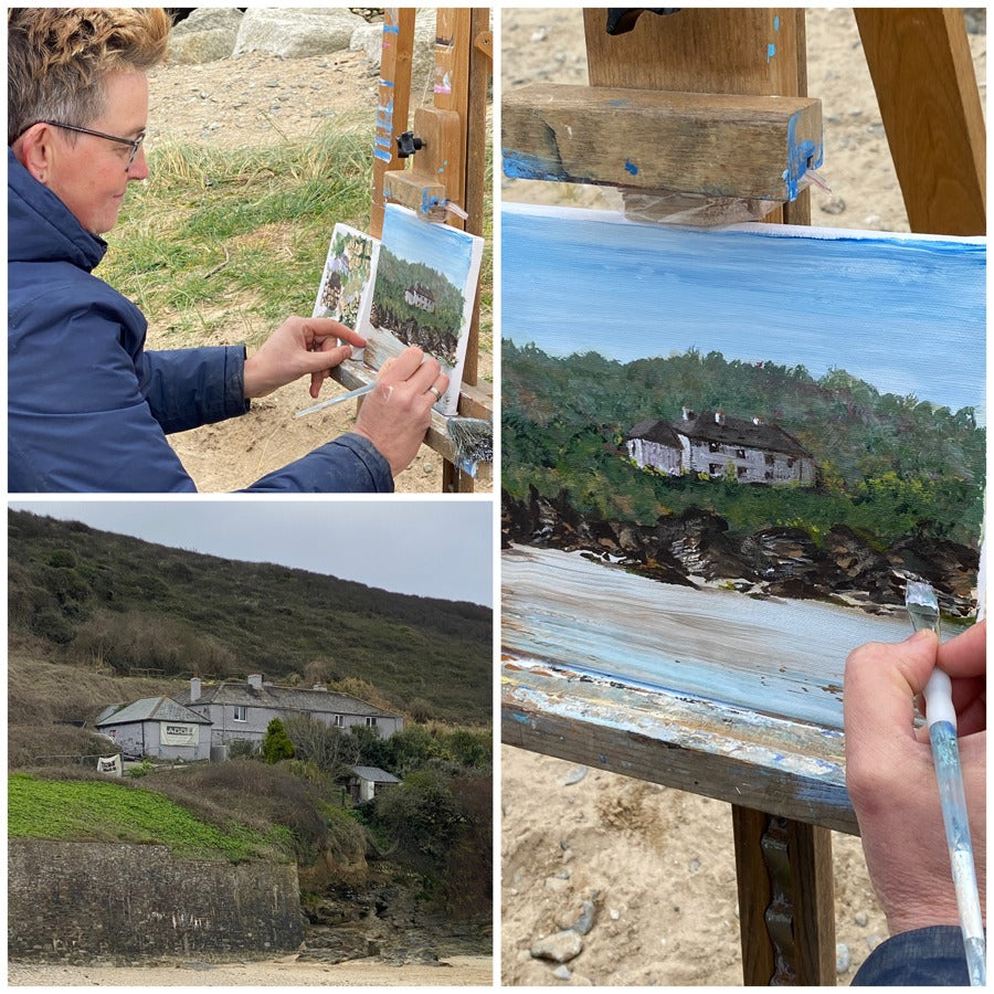 Painting history on Mawgan Porth beach…