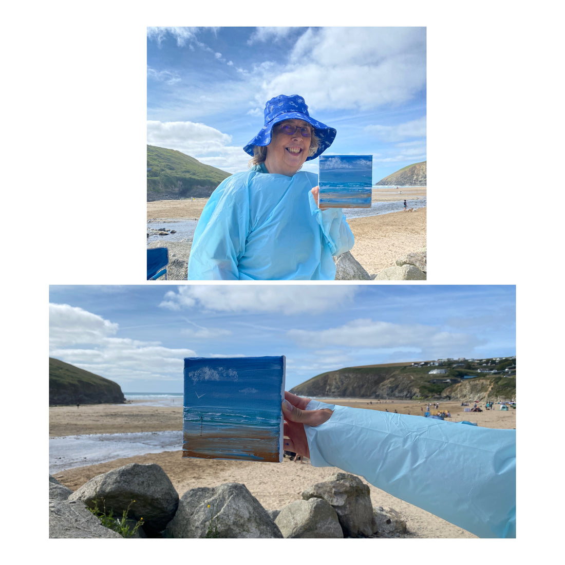 Mother and Son Art Lesson at Mawgan Porth, Cornwall