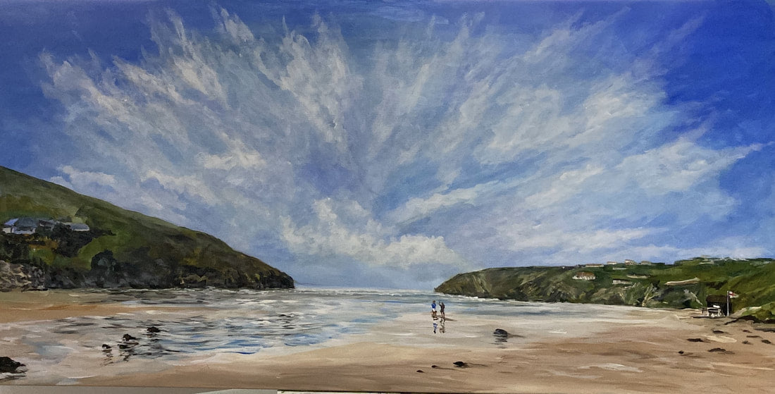 Memory Painting of Mawgan Porth – Cornwall. Seascape with Clouds