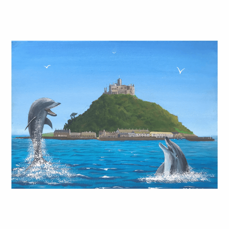 Dolphin Delight, St Michaels Mount, Cornwall - Print | Art at the Beach | Jeanni Grant-Nelson | Mawgan Porth
