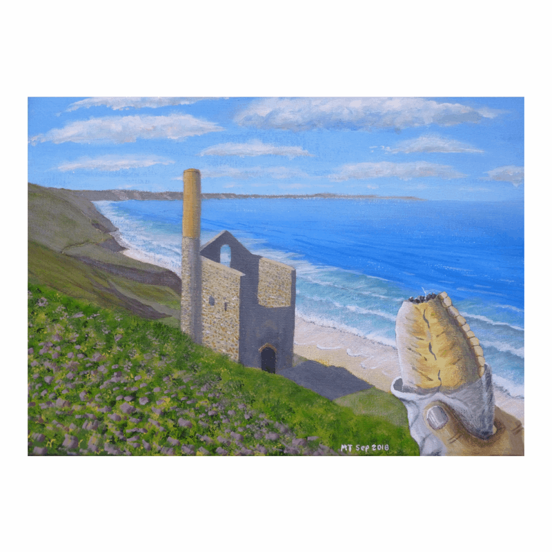 Heritage and tradition, pasty perspective of wheel coats, tin, mine engine house near St Agnes - Print | Art at the Beach | Jeanni Grant-Nelson | Mawgan Porth